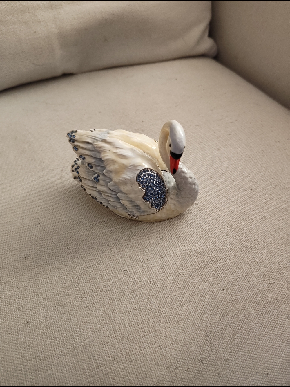Decorative White Swan Trinket Box with Blue Crystal Accents - Pets Bird